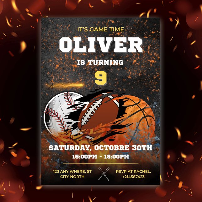 Black guld, sportpojkar Birthday Inbjudningar (Skapare uppladdad)