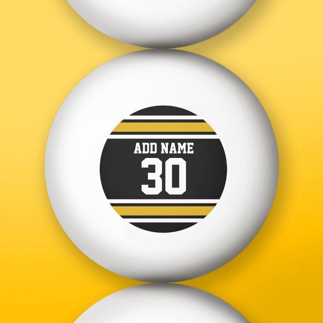 Black Guld Sports Jersey med ditt namn och nummer Pingisboll (Custom Ping Pong Balls)