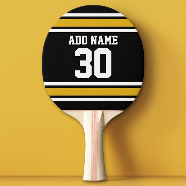 Black Guld Sports Jersey med ditt namn och nummer Pingisracket (Custom Ping Pong Paddle - Team or College colors Sports Jersey)