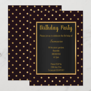 BLACK GULD STAR MÖNSTER ELEGANT ALL BIRTHDAY INBJUDNINGAR
