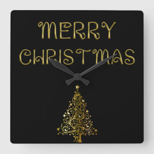 Black Guld Stars Julgran Elegant Wall Clock Fyrkantig Klocka