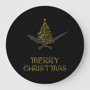 Black Guld Stars Julgran Elegant Wall Clock Stor Klocka