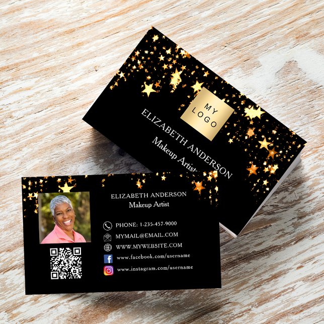 Black guld stars Qr-kod social-mediefoton, logotyp Visitkort (Skapare uppladdad)