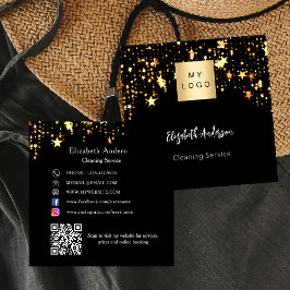 Black guld stars QR-kod social mediekod logotyp  Fyrkantigt Visitkort