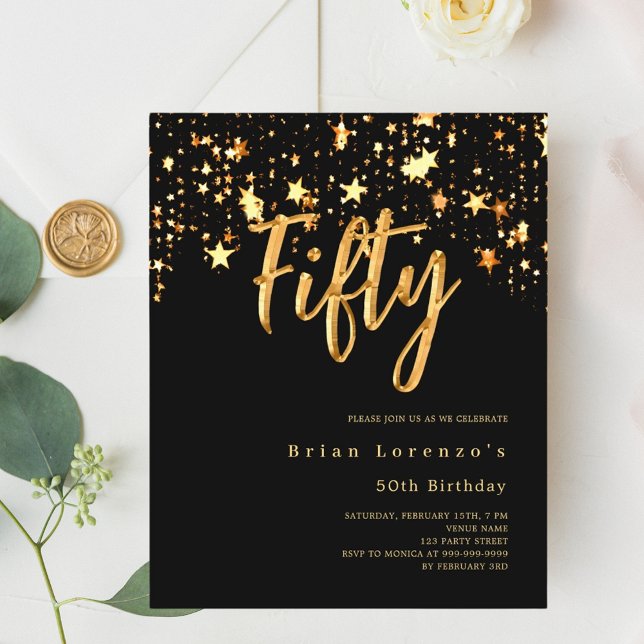 Black guld stars-skript 50-årsinbjudan (Skapare uppladdad)