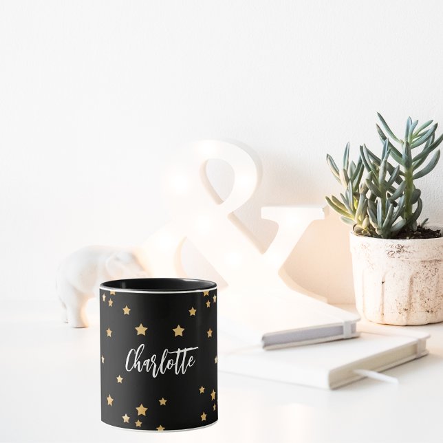 Black guld stjärnor namn elegant mugg (Skapare uppladdad)