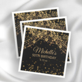 Black Guld String Ljus Glitter Vuxen Birthday Pappersservett