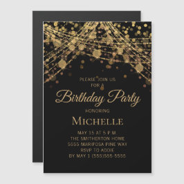 Black Guld String Ljus någon ålder Kvinnor födelse Magnetisk Inbjudningskort