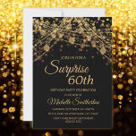 Black Guld String Ljus Surprise 60:e födelsedagen Inbjudningar<br><div class="desc">60:e födelsedagsfest inbjudan för kvinnor med glittrande guld-strängar ljus och mousserande bokeh med fet svart bakgrund. Eftersom text är anpassade är inbjudan designad för ett dam som firar någon födelsedag. (18:e, 21:e, 30:e, 40:e, 50:e, 60:e, 70:e, 80:e, 90:e, 100:e... (eller någon ålder). Texten, typsnitt och ordalydelsen är helt och hållet...</div>