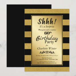 Black Guld Stripe Surprise 60:e födelsedagen Inbjudningar