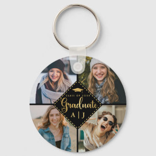 Black Guld Student Photo Collage Studenten Nyckelring