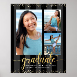 Black Guld Studenten 3 Photo Glitter Script Chic Poster