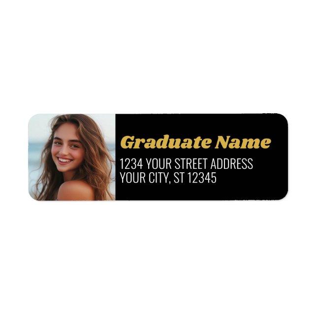 Black Guld Studenten Photo Returadress Returadress Etikett (Framsidan)