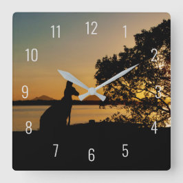 Black & Guld Sunset Australia Kangaroo Disposition Fyrkantig Klocka