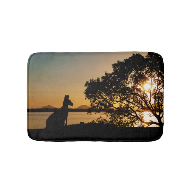 Black & Guld Sunset Kangaroo Träd Silhouette Badrumsmatta (Framsidan)