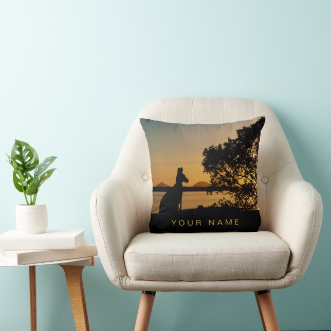 Black & Guld Sunset Kangaroo Träd Silhouette Kudde (Stol)