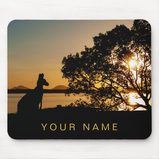 Black & Guld Sunset Kangaroo Träd Silhouette Musmatta (Framsidan)