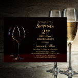 Black Guld Surprise 21:a födelsedagen Vin Glass Pa Inbjudningar<br><div class="desc">Inbjudan dina vänner och kära som hjälper dig att fira din 21:a födelsedag i party med den här moderna inbjudan till svart och guld vin glas.</div>