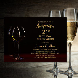 Black Guld Surprise 21:a födelsedagen Vin Glass Pa Inbjudningar