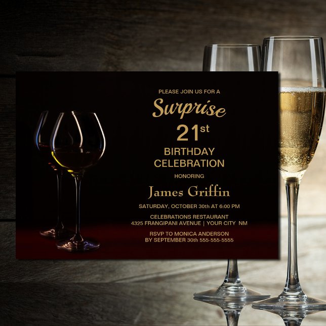 Black Guld Surprise 21:a födelsedagen Vin Glass Pa Inbjudningar (Skapare uppladdad)