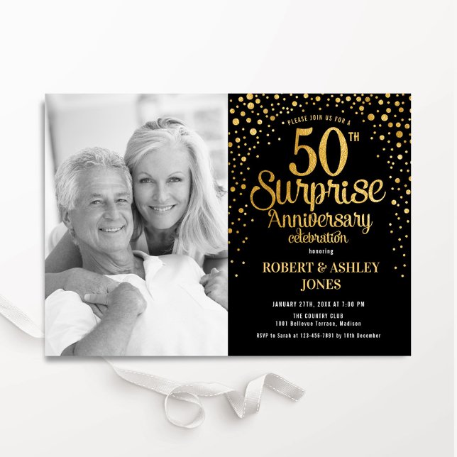 Black Guld Surprise 50-årsfoto Inbjudningar (Skapare uppladdad)