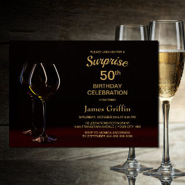 Black Guld Surprise 50:e födelsedag Vin Glass Part Inbjudningar