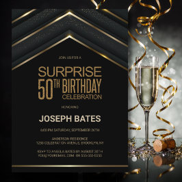 Black Guld Surprise 50:e födelsedagen Inbjudningar