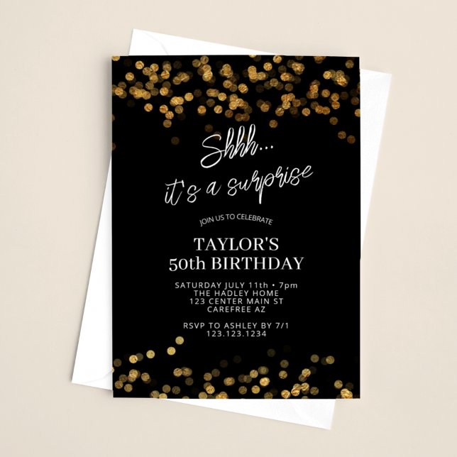 Black Guld Surprise 50:e födelsedagen Inbjudningar (Skapare uppladdad)