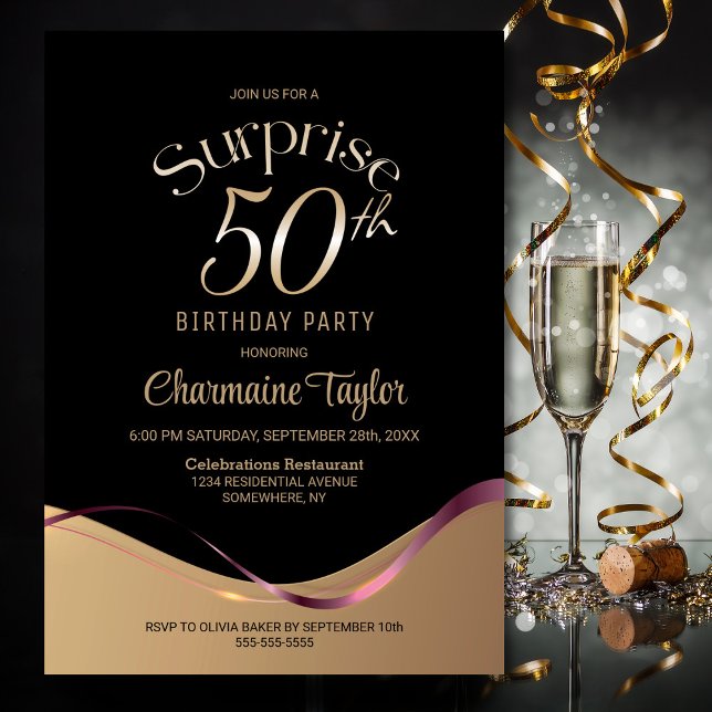 Black Guld Surprise 50:e Födelsedagsfesten Inbjudningar (Skapare uppladdad)