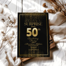 Black Guld Surprise Typography 50 Birthday