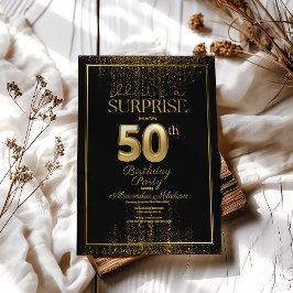 Black Guld Surprise Typography 50 Birthday Inbjudningar