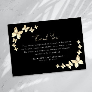 Black Guld Sympathy Butterflies Funeral Tack Kort