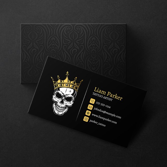 Black & Guld Tattoo Artist Krona Skull Tatto Shop  Visitkort (Skapare uppladdad)