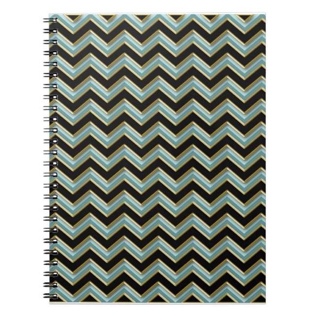 Black Guld Teal ZigZag Anteckningsbok Med Spiral (Framsidan)