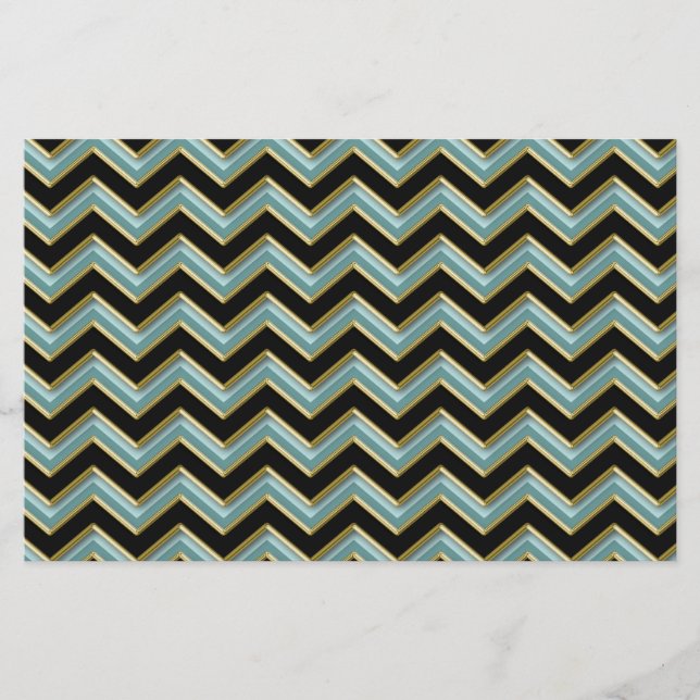 Black Guld Teal ZigZag Brevpapper (Framsida)