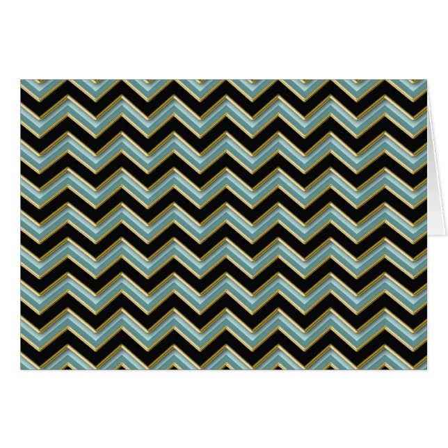 Black Guld Teal ZigZag Hälsningskort (Framsidan Horizontal)