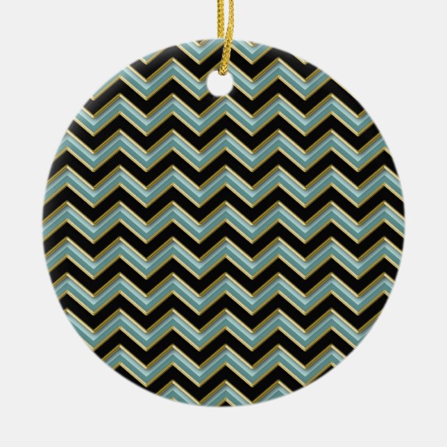 Black Guld Teal ZigZag Julgransprydnad Keramik (Framsidan)