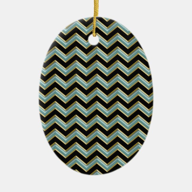 Black Guld Teal ZigZag Julgransprydnad Keramik (Framsidan)