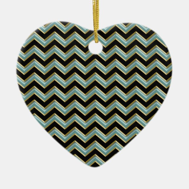 Black Guld Teal ZigZag Julgransprydnad Keramik (Framsidan)