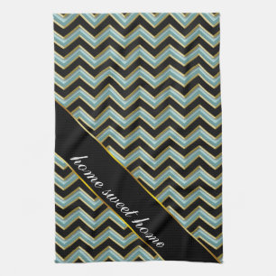 Black Guld Teal ZigZag Kökshandduk