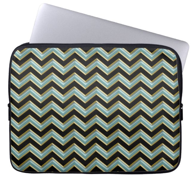 Black Guld Teal ZigZag Laptop Fodral (Framsidan)