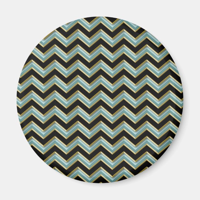 Black Guld Teal ZigZag Magnet (Framsidan)