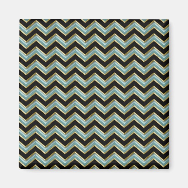 Black Guld Teal ZigZag Magnet (Framsidan)