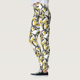 Black guld team färg volleybollar mönster leggings