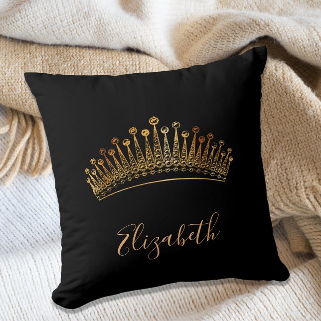 Black guld tiara krona namn elegant kudde (Skapare uppladdad)