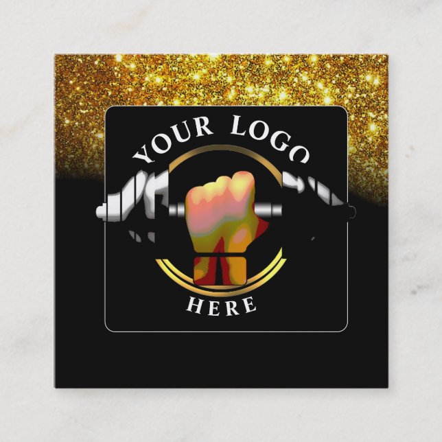 Black Guld Trainer Social Media Affärskort Fyrkantigt Visitkort (Framsida)
