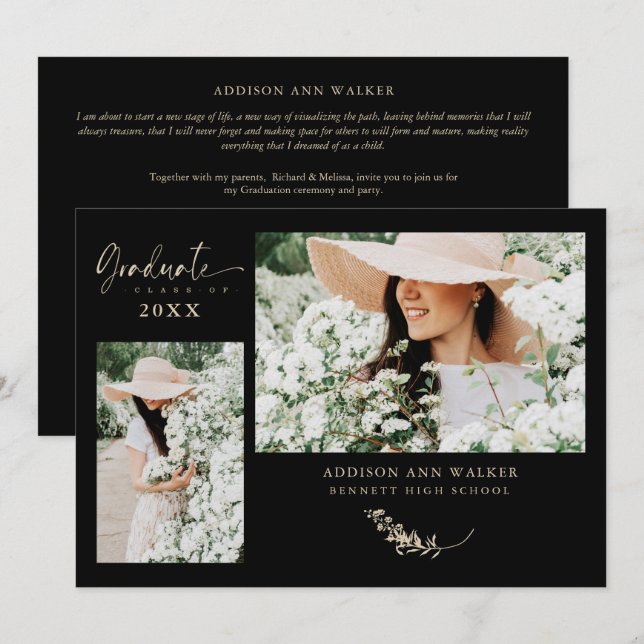 Black Guld Trendig Grenar Studenten 2 Foton (Fram/baksida)