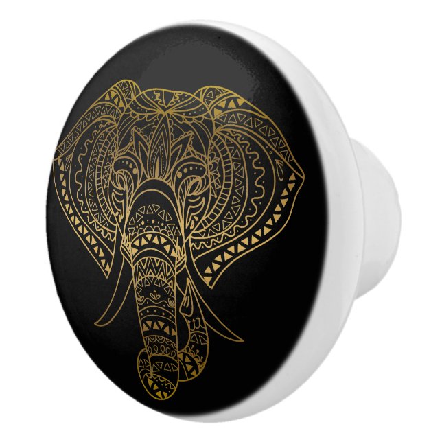 Black Guld Tribal Elephant Boho Knopp (Höger)