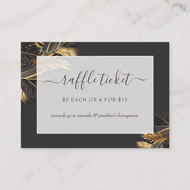 Black & Guld Tropical Möhippa Raffle Biljett Tilläggskort (Framsida)