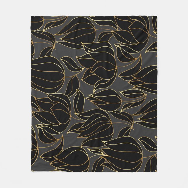 Black Guld Tulips: Blommönstret Luxury Fleecefilt (Framsidan)